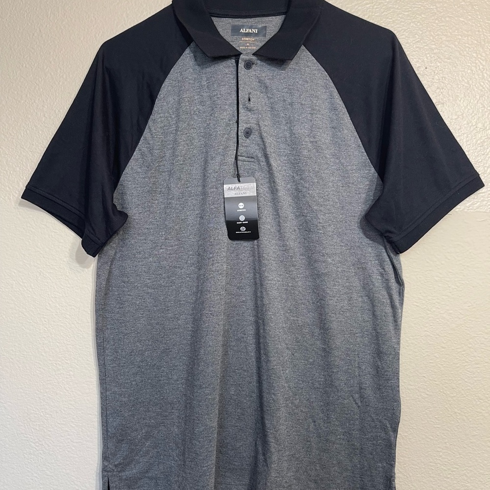 Alfani alpha-tech Gray and Black Polo Golf Shirt NWT
